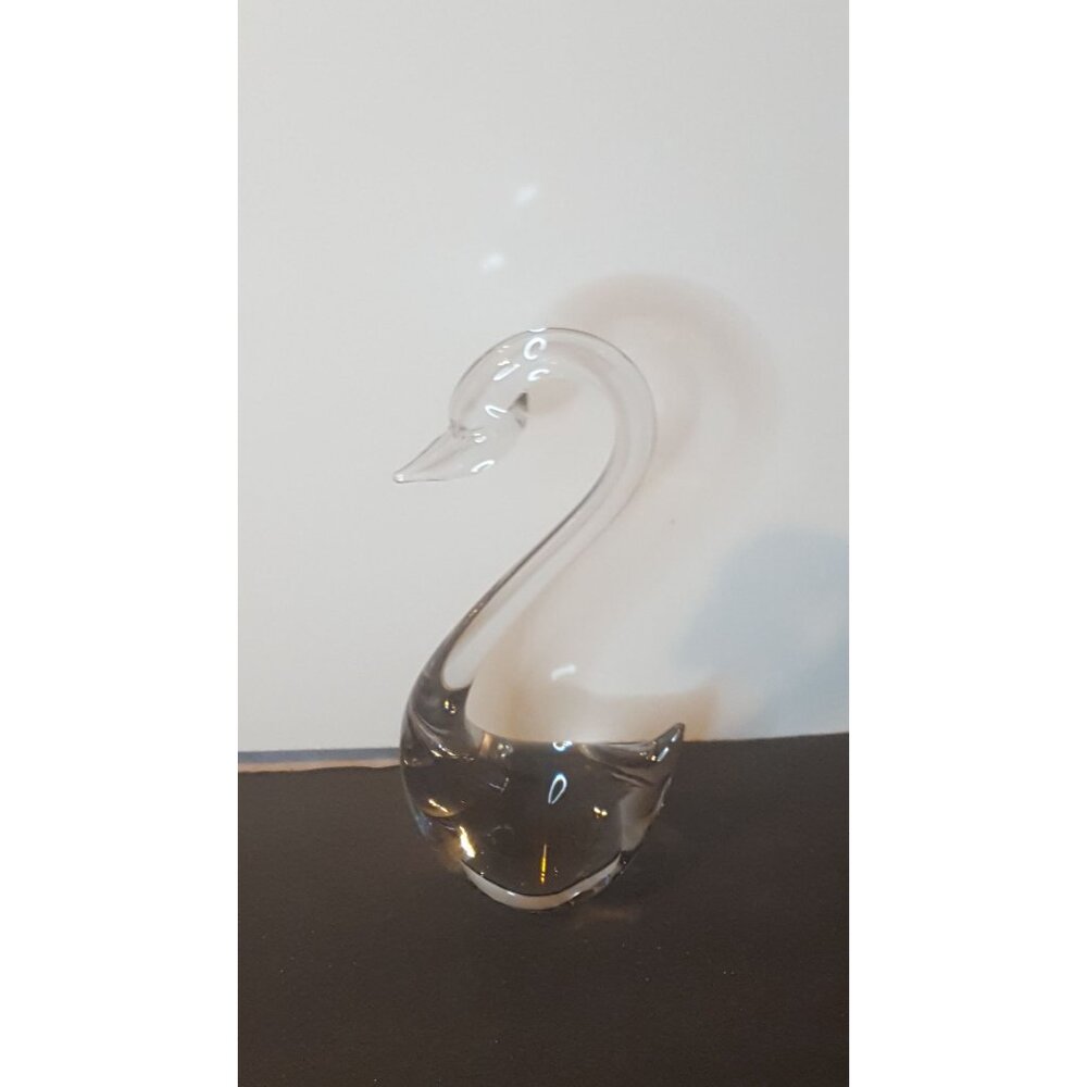 Vintage Art Glass Swan Clear Crystal Bird Figurine Figure Sculpture 8" - Picture 8 of 10